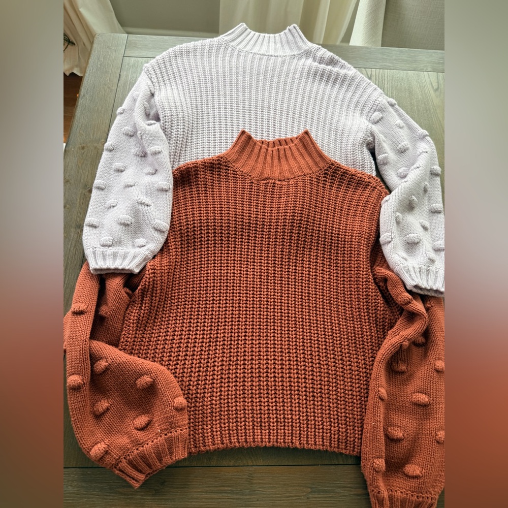 moon & madison Cowl Neck Sweater set of 2 - Rust and Light lilac
